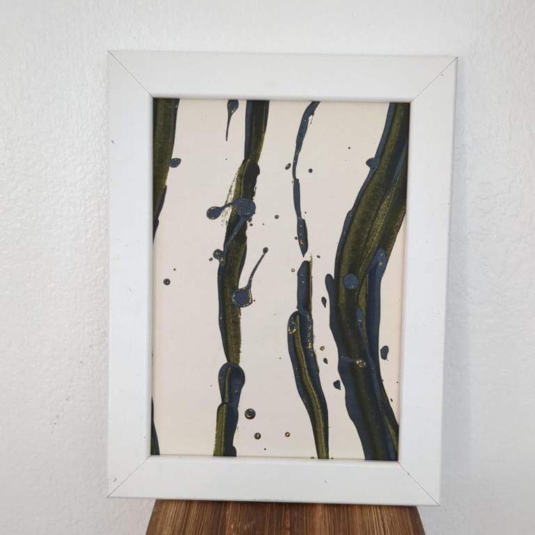 Original green and white abstract ink on paper  