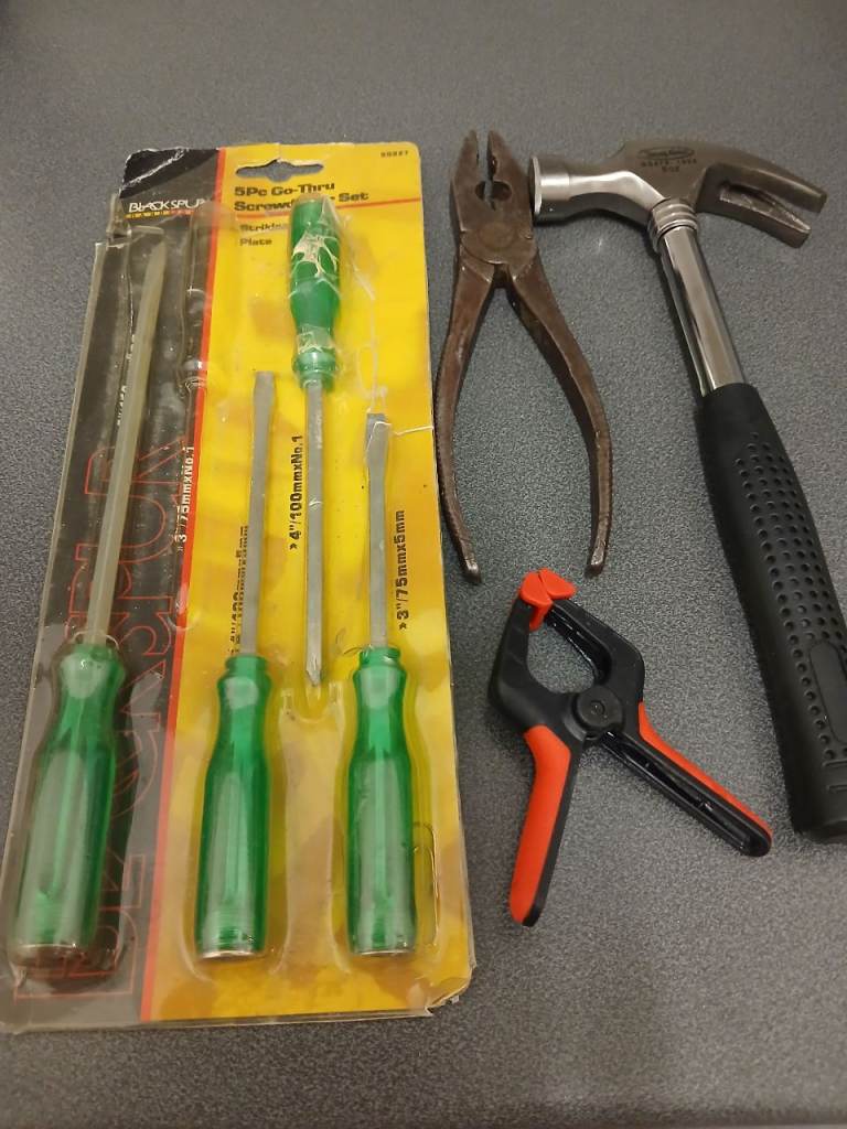 Hammer, screwdrivers