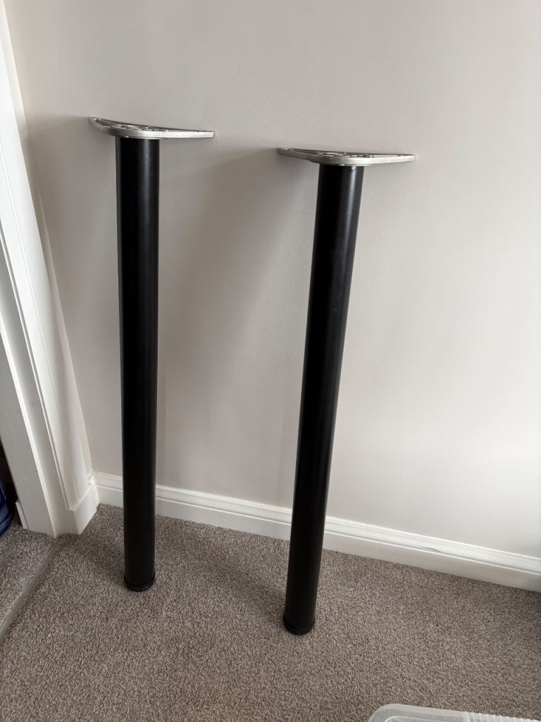 Two Black Metal Table Legs - 865mm Height, Good Condition