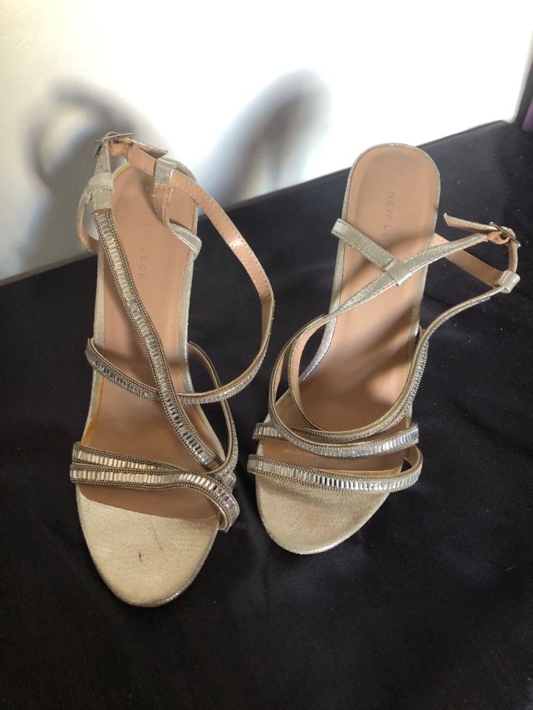 Silver Strappy Heels with Diamante Detail – Good Condition