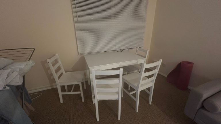 White Wooden Dining Table with 4 Chairs – Good Condition