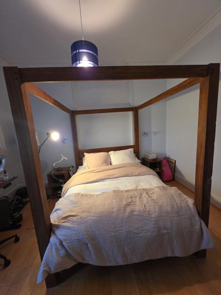 Teak Canopy King Bed Frame plus foam mattress and 2 Bed side tables 