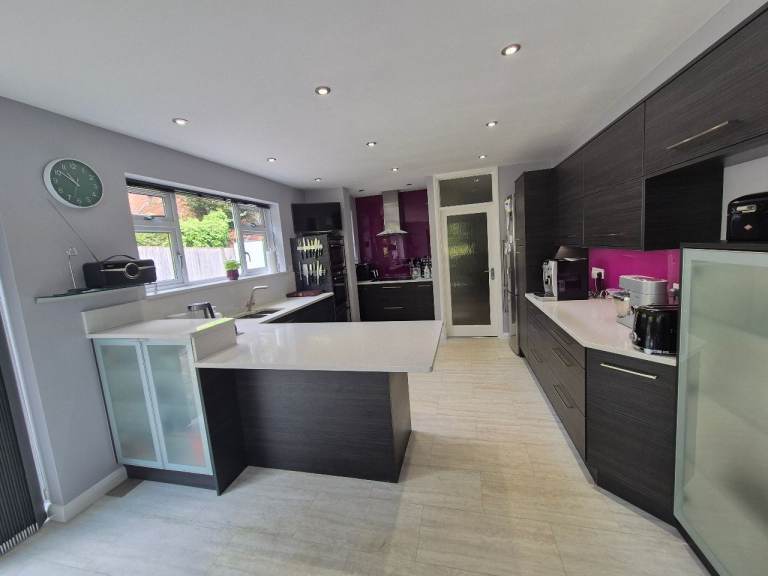 Complete Dark Grey Kitchen w/ White Quartz Workops & Neff / Siemens Appliances