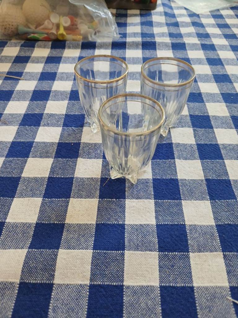 Set of 3 Clear Glass Shot Glasses with Gold Rims