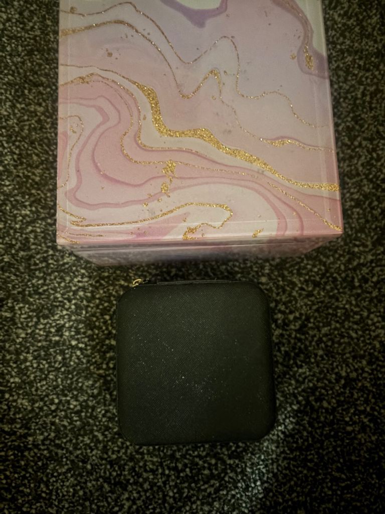 Small Black Travel Jewellery Box with Pink Marble Box