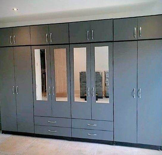Large Grey Wardrobe Unit with Mirrors and Drawers