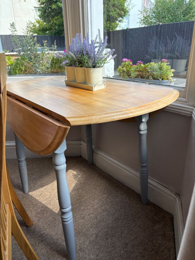Space Saving Round Beech Dining Table & 3 Chairs