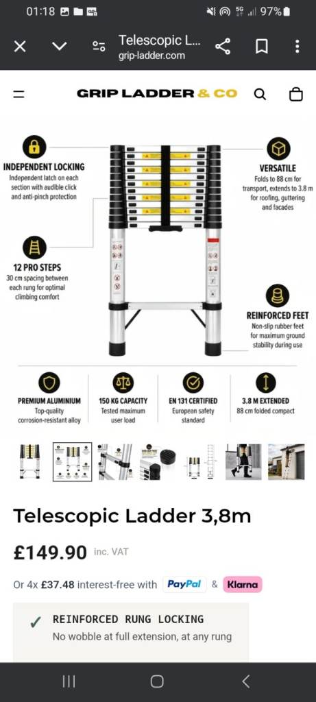 Grip Ladder & Co 3.8m Telescopic Ladder - Aluminium