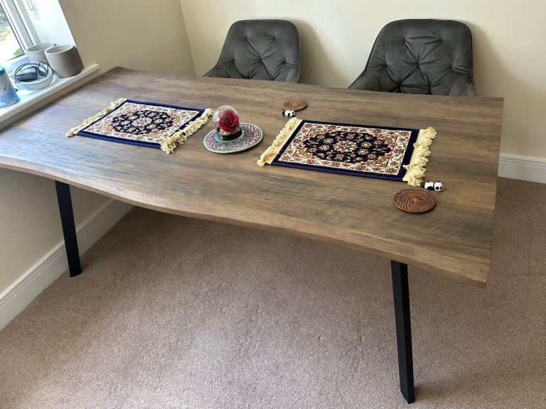 Wood Effect Dining Table with Curved Edges (180 cm, 6-Seater)