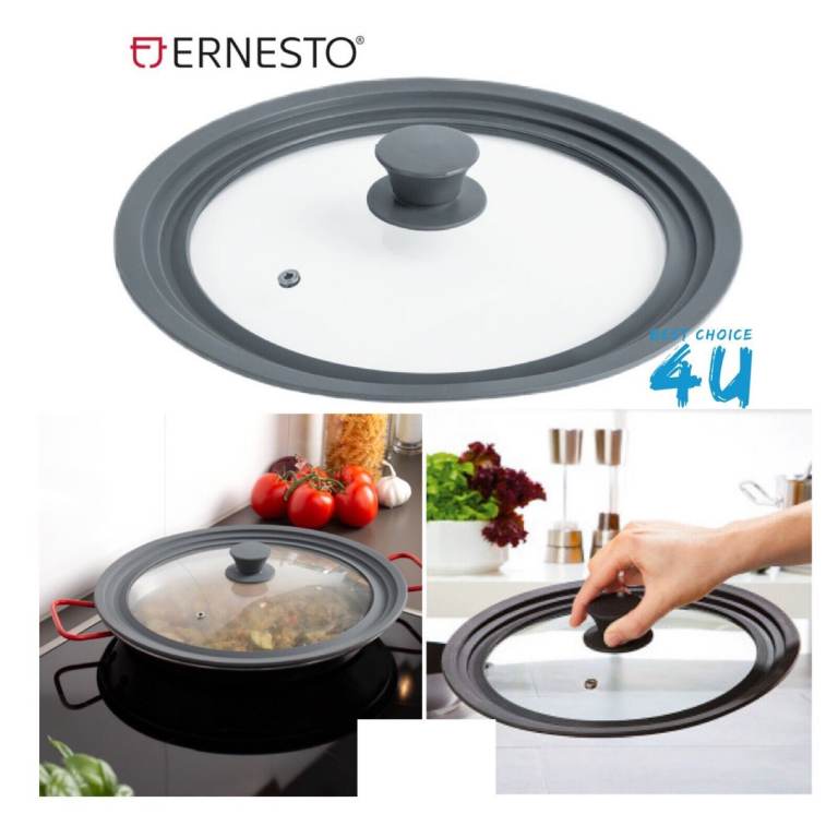 Brand New Ernesto Multi Pan Lid Glass Staggered Silicone Rim, Multi-Size Ø: 24cm,26cm,28cm