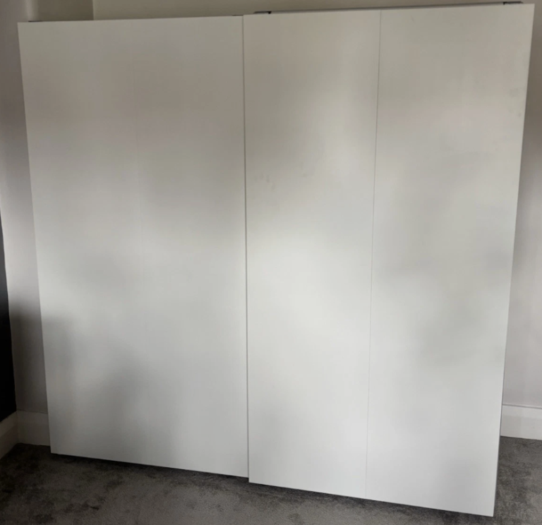 IKEA White Sliding Door Wardrobe with 2 Rails, 3 Drawers & 5 shelves FREE DELIVERY 050