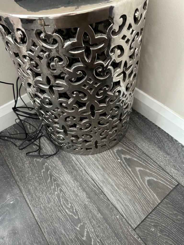 Silver Metal Round Side Table - Good Condition