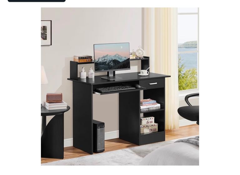 Yaheetech Computer Desk with Drawer & Keyboard Tray Black