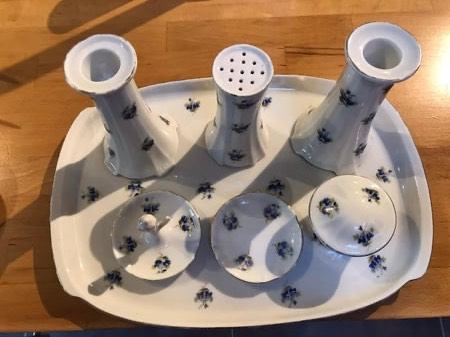 Lovely blue and white vintage dressing table set. 