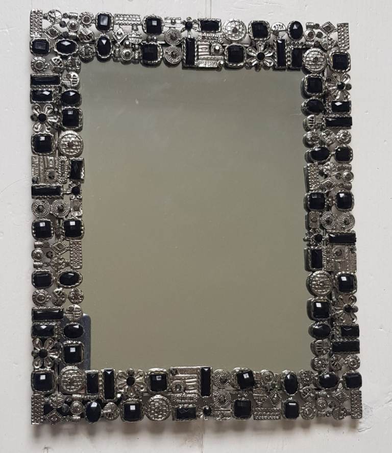 Dressing Table Mirror Silver & Black Metal Frame 
