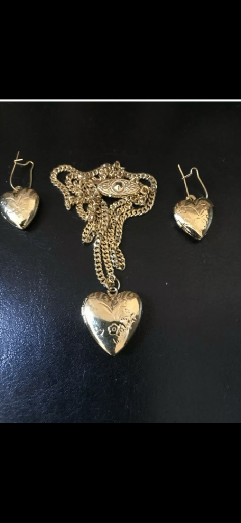 Gold Heart Locket and matching earings set free delivery