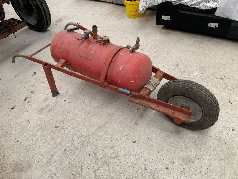 Antique Plough Wheel Barrow Air Compressor Tank Vintage Prop Ornament