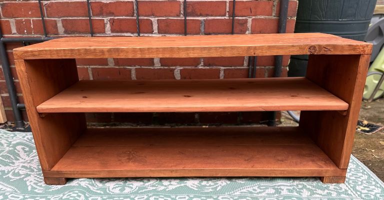 Reclaimed wood storage shelving unit / shoe rack with seat on 