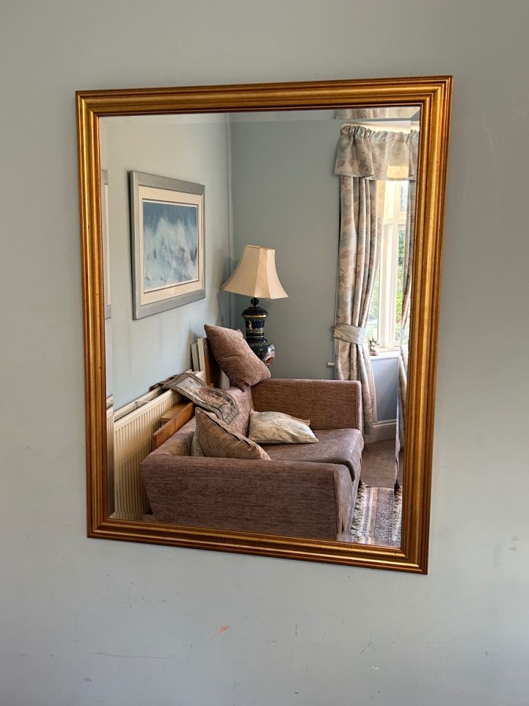 Large Bevelled Gilt Framed Mirror  H44in/112cm W35in/89cm Can be hung either way   D235