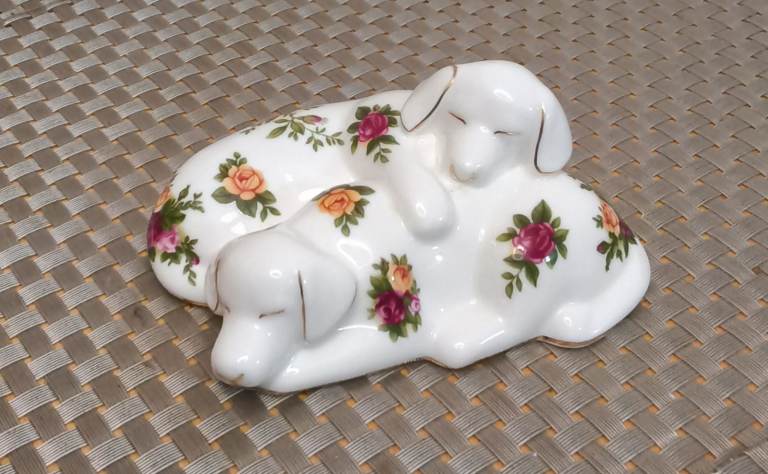 Royal Albert Old Country Roses sleeping dogs ornament. 
