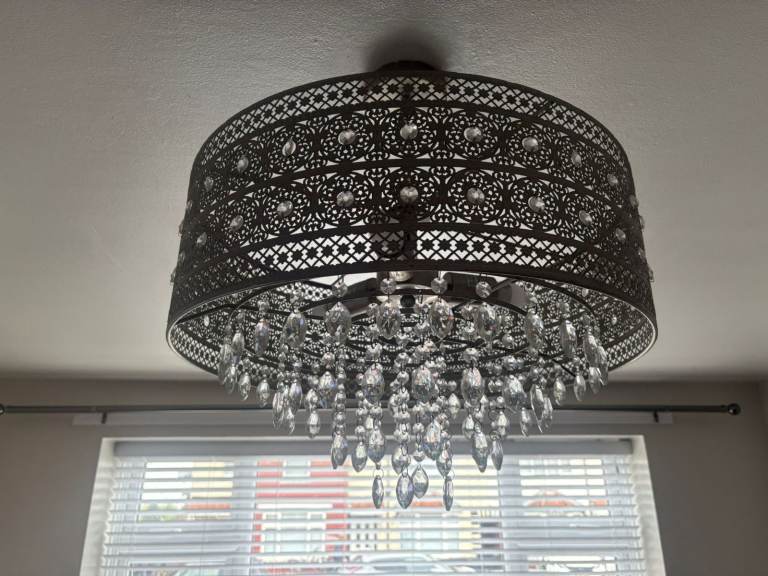 Decorative Grey Metal & Crystal Chandelier Light Fitting