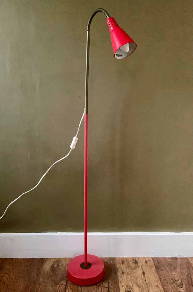 Vintage Retro Red & Bronze Swan Neck Standard Reading Lamp Light 1980s