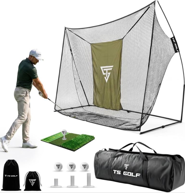 New TS Golf Practice Net Pro bundle Complete Set Golf Net 10x7ft - XL Tri-Turf Mat