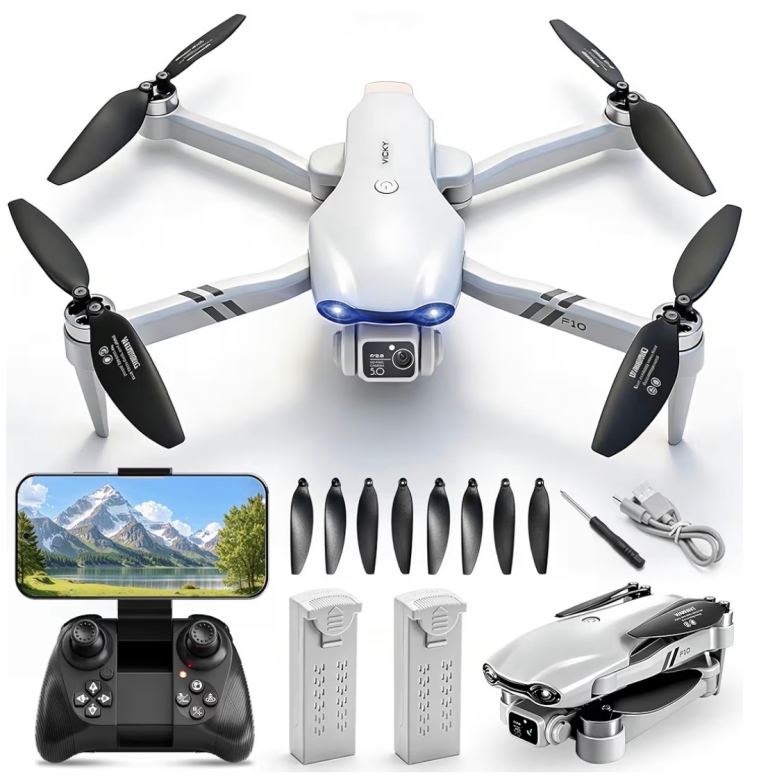 New White P10 Drone with Camera, Controller, and Extra Batteries