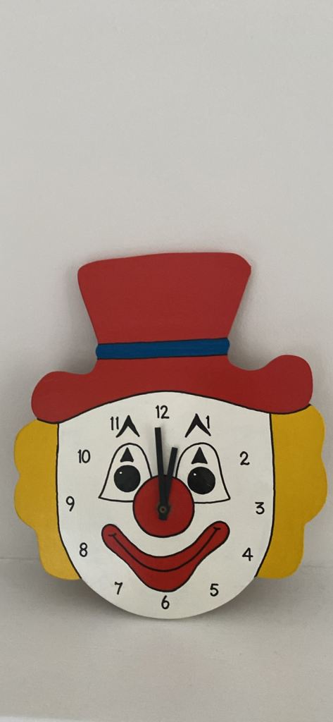 image for Clown clock, hand painted, battery operated.