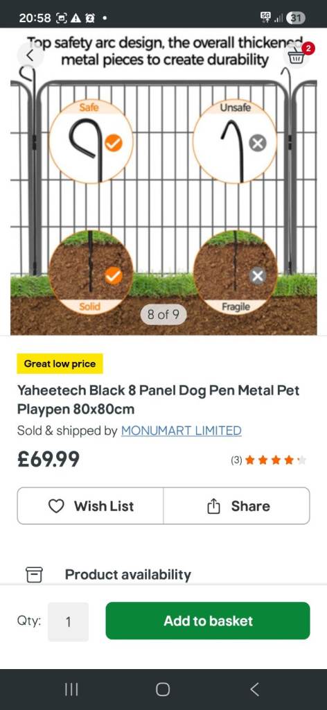 NEW Large Dog Playpen 8 Panel Metal Pet Cage 80cm x 80cm