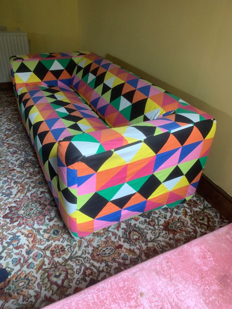IKEA Klippan sofa with multi coloured cover