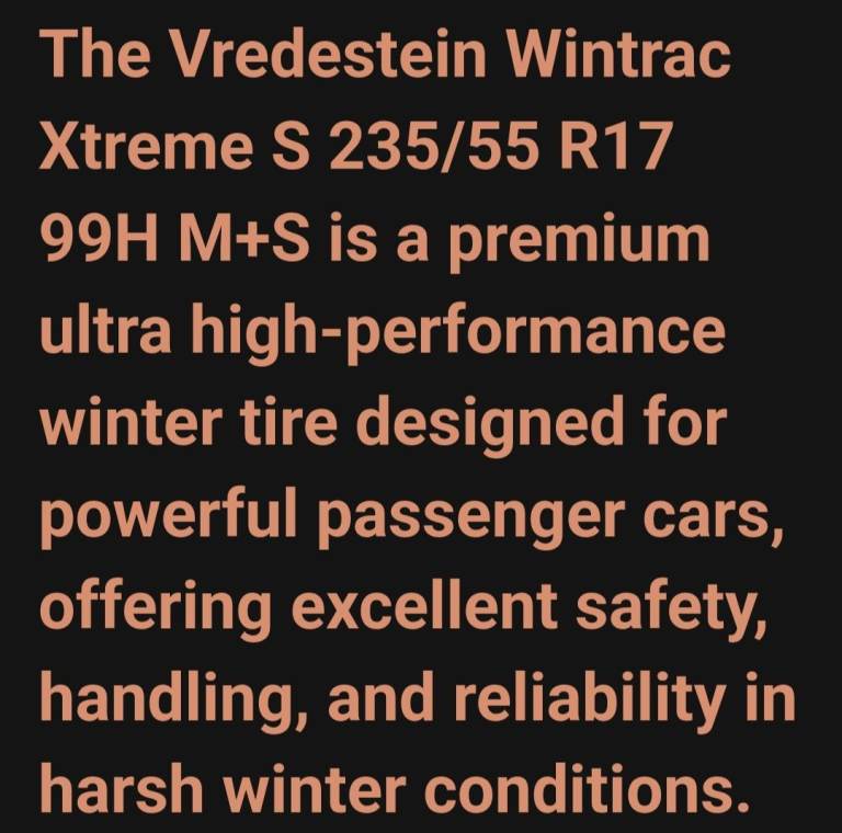 VREDESTEIN WINTER TYRES X 4 - 17 INCH - LIKE NEW