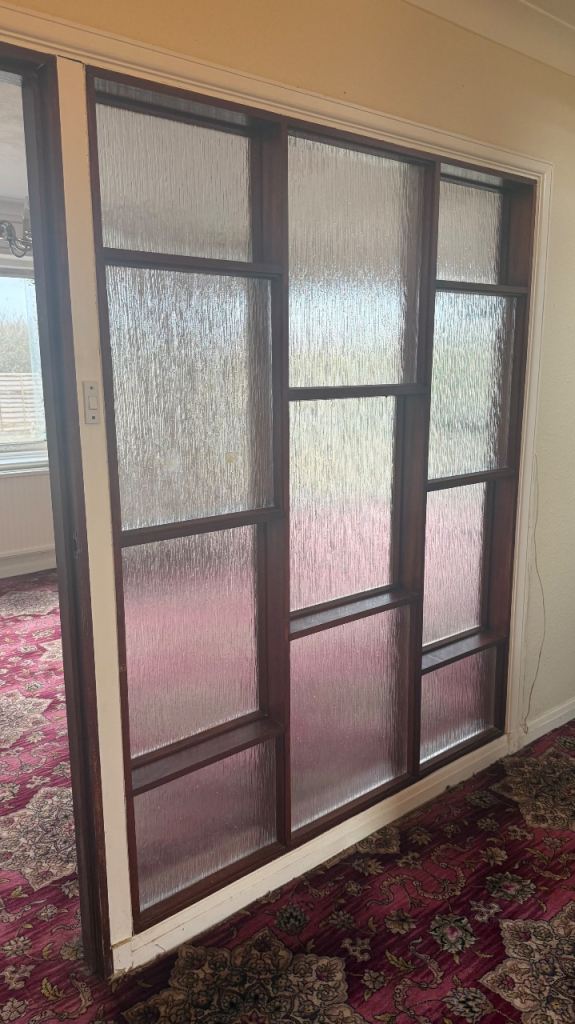 Original Mid-Century Internal Glazed Partition System | 1950s–1960s | Textured Glass & Timber Frame