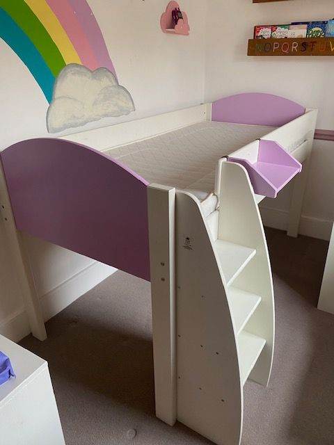 Children's Midsleeper Bed in Surf White with Purple panels - The Children Bedshop - £199