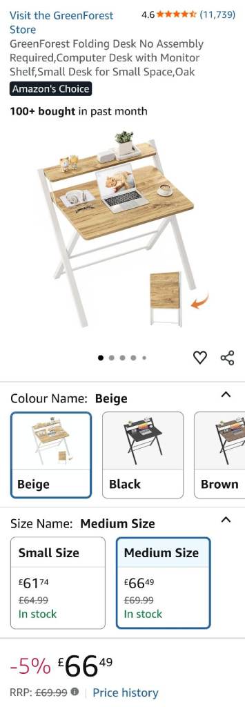 Folding Desk No Assembly Required,Computer Desk with Monitor Shelf. Oak color