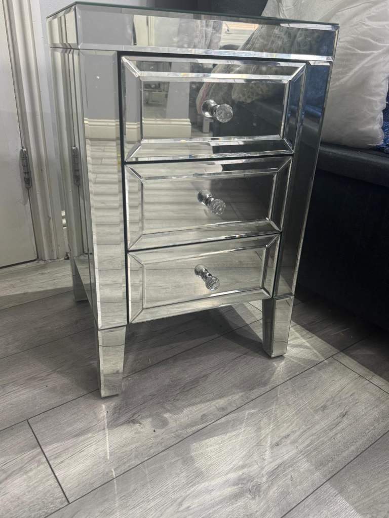 Mirrored 3 Drawer Bedside Table 