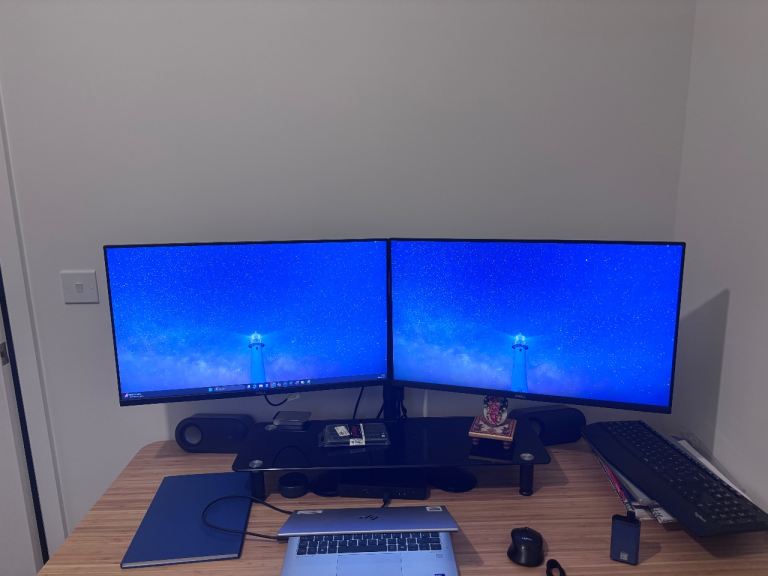 Dual Dell 27Inch Full HD monitor with dual monitor desk arm