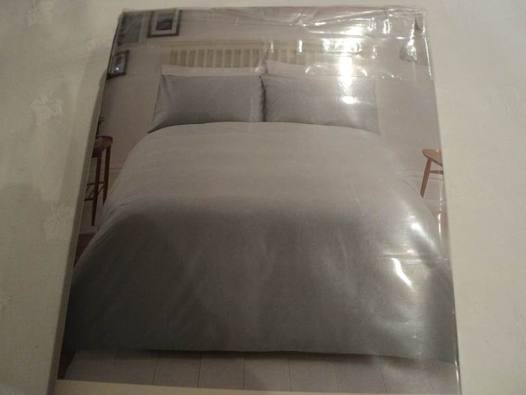 HOME Double Grey Cotton Rich 3 Part Bed Set Duvet Cover and Pillowcase Set New