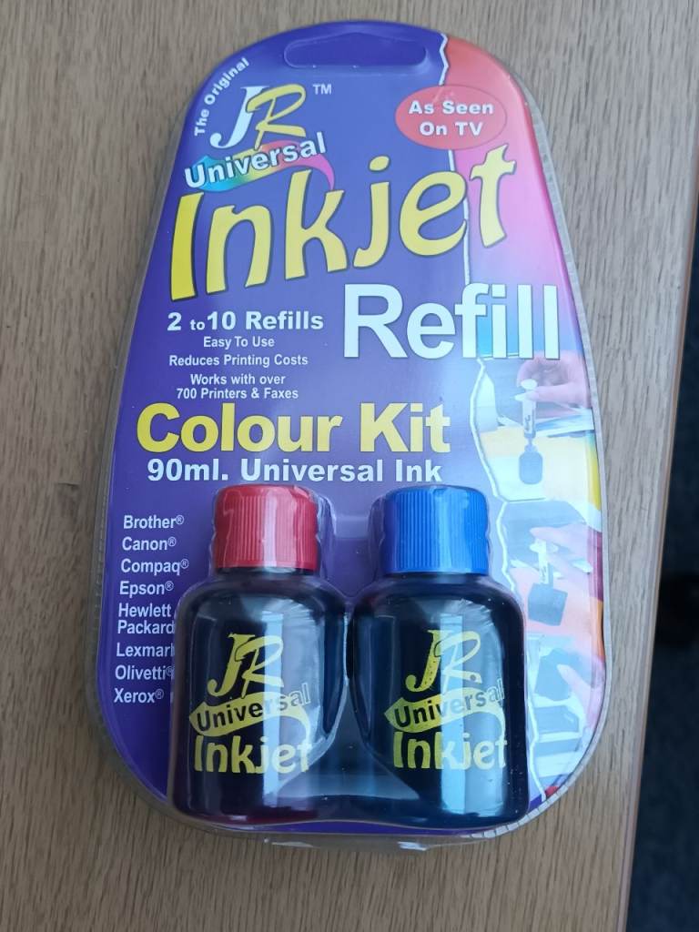 JR Refill Universal Colour Printer Ink Kit. 30ml of all 3 colour inks + a flush cleaner