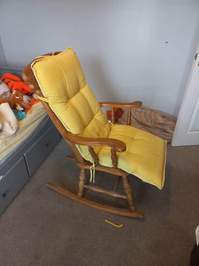 Rocking Chair with Full-Back Yellow Cushion Cover