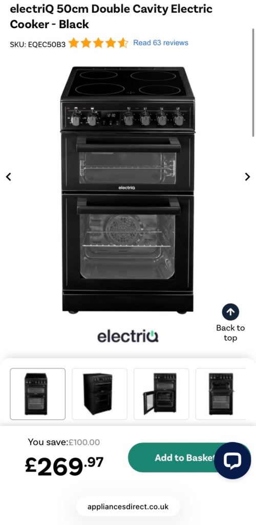 electriQ 50cm Double Cavity Electric Cooker - Black - Brand New