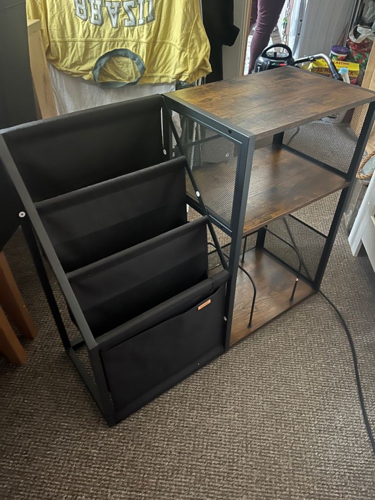 Wood and Metal Storage Unit with Fabric Bins