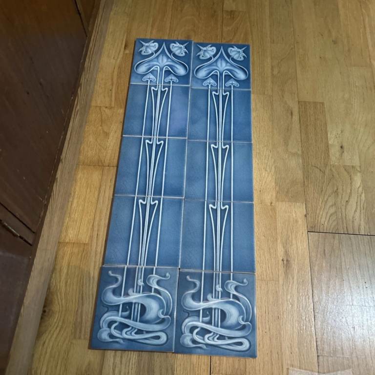 Victorian Style Cast Iron Fireplace with Blue Tiles