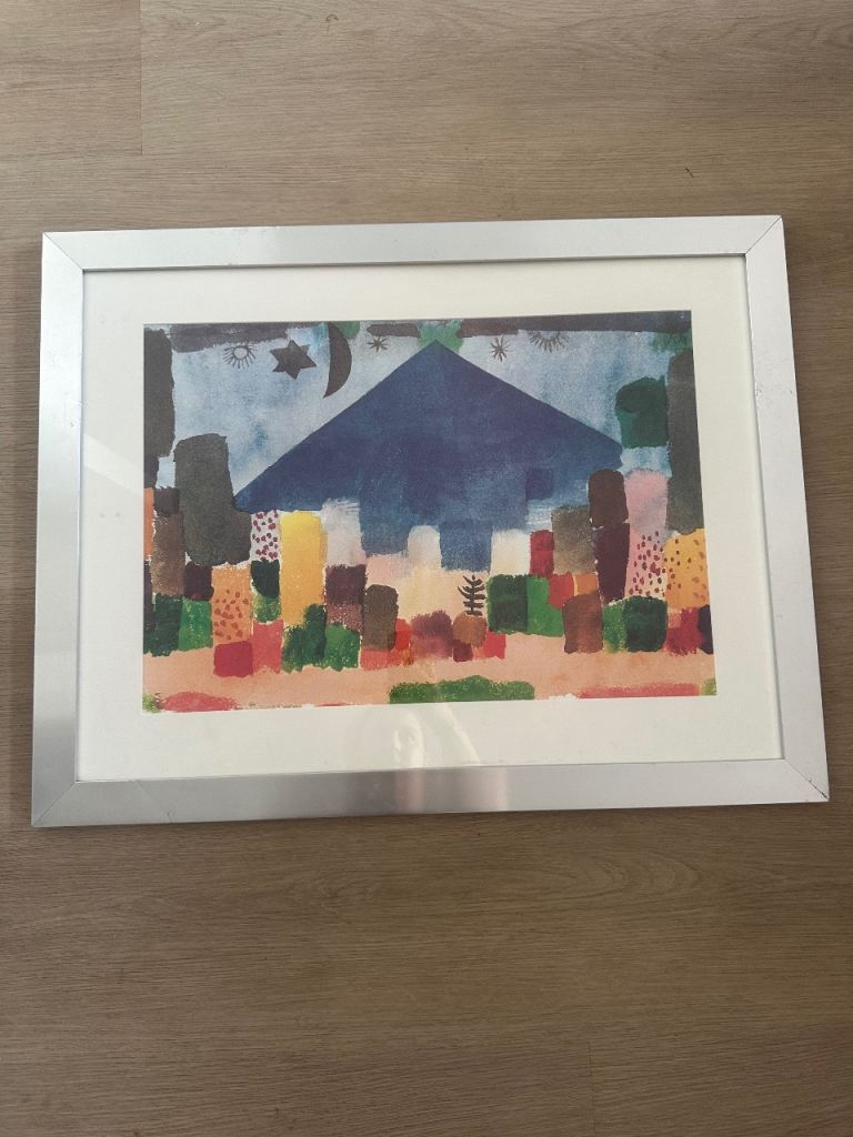 Paul Klee's famous 1922 abstract watercolor painting, Fire in the Evening (Feuer am Abend).