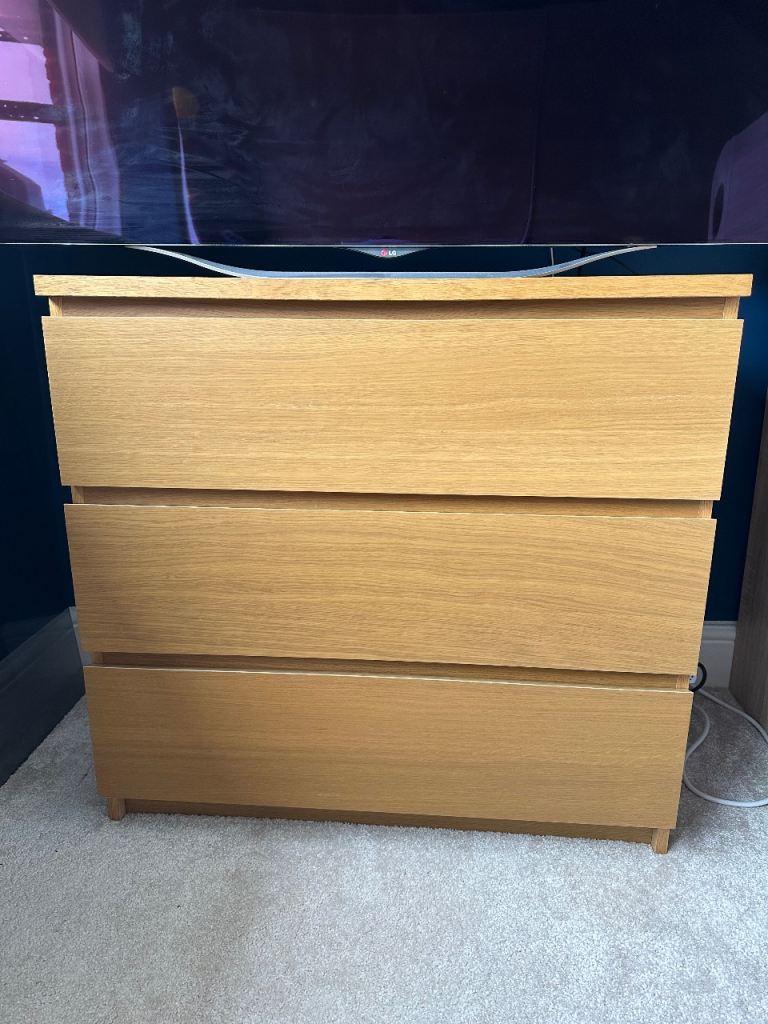 IKEA MALM 3 chest draws with smoked glass top 
