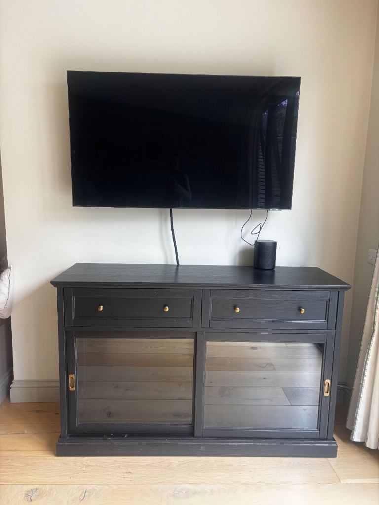 Black Wooden TV Unit with Drawers and Sliding Doors