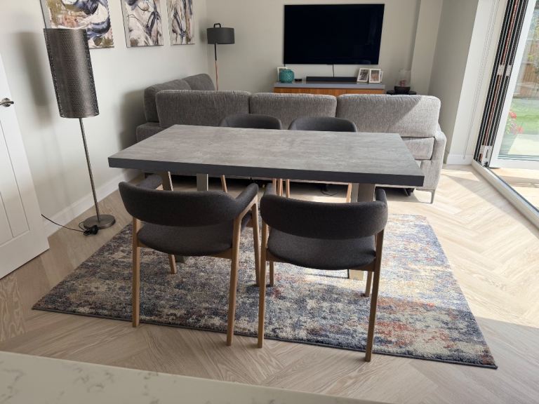 Grey Marble Effect/Concrete Effect Dining Table 