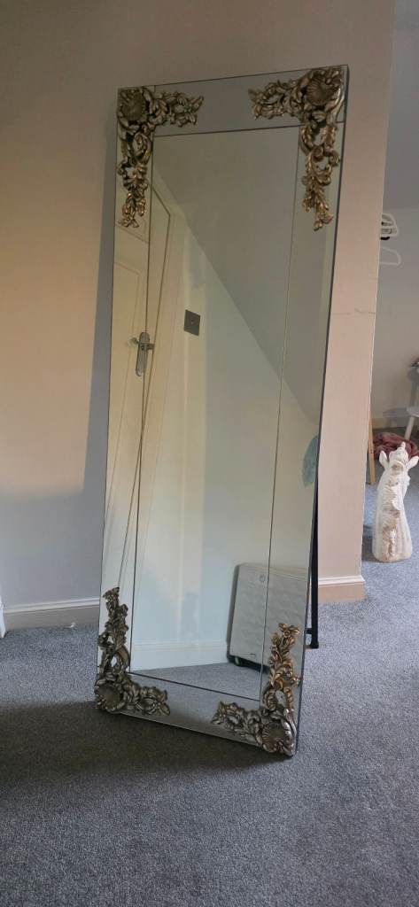 Large Silver Ornate Floor Mirror – Good Condition