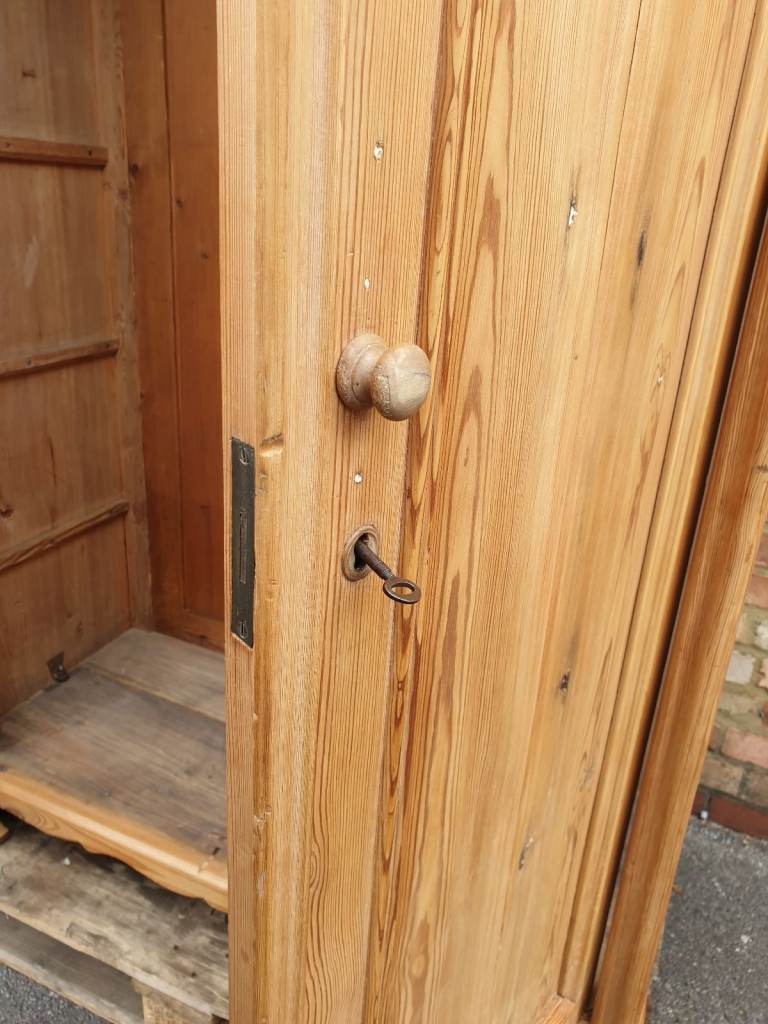 Elegant Antique French Armoire Two Door Wardrobe solid stripped pine wood