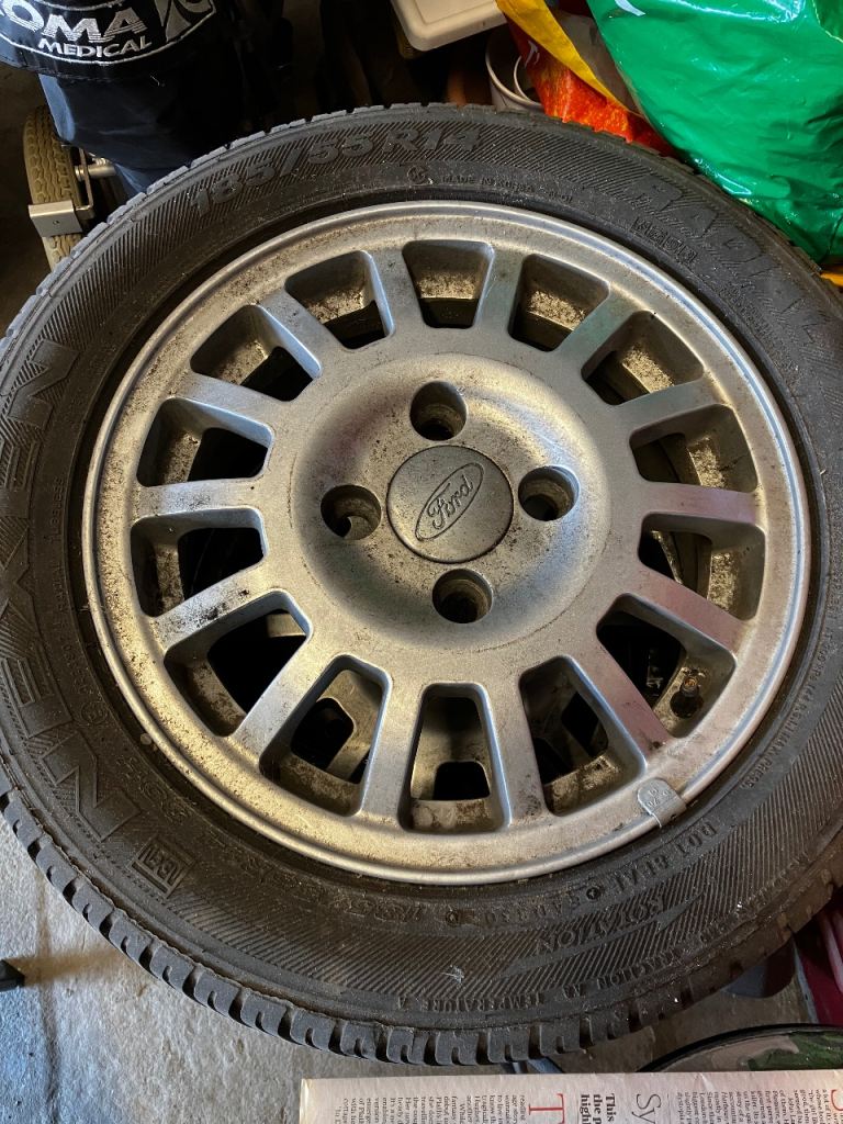 Three alloy wheels from a Ford Fiesta
